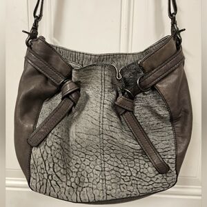 KOOBA Parker Neiman Marcus Gray  LEATHER PURSE crossbody bucket handbag